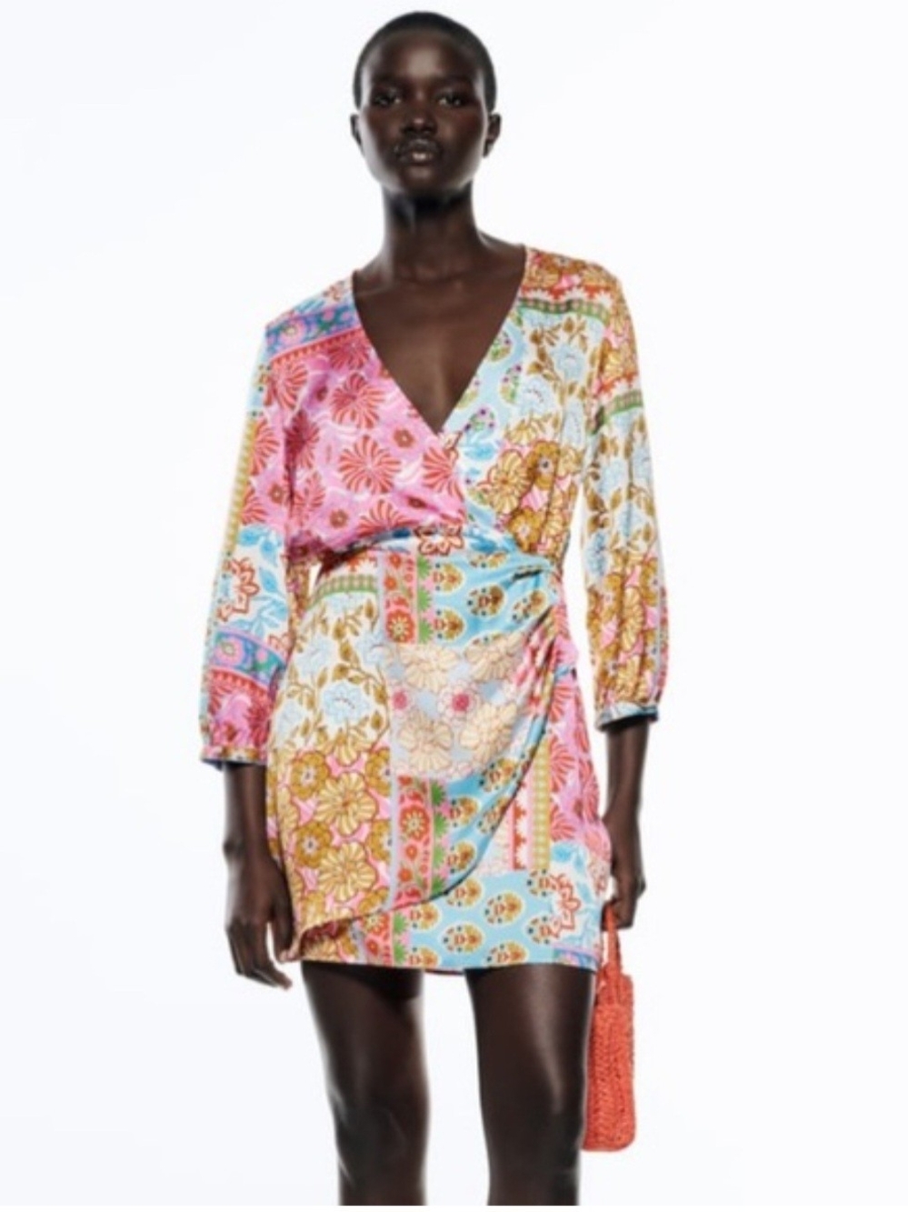 NWT Zara Patchwork Floral Wrap Mini Dress - Picture 2 of 4